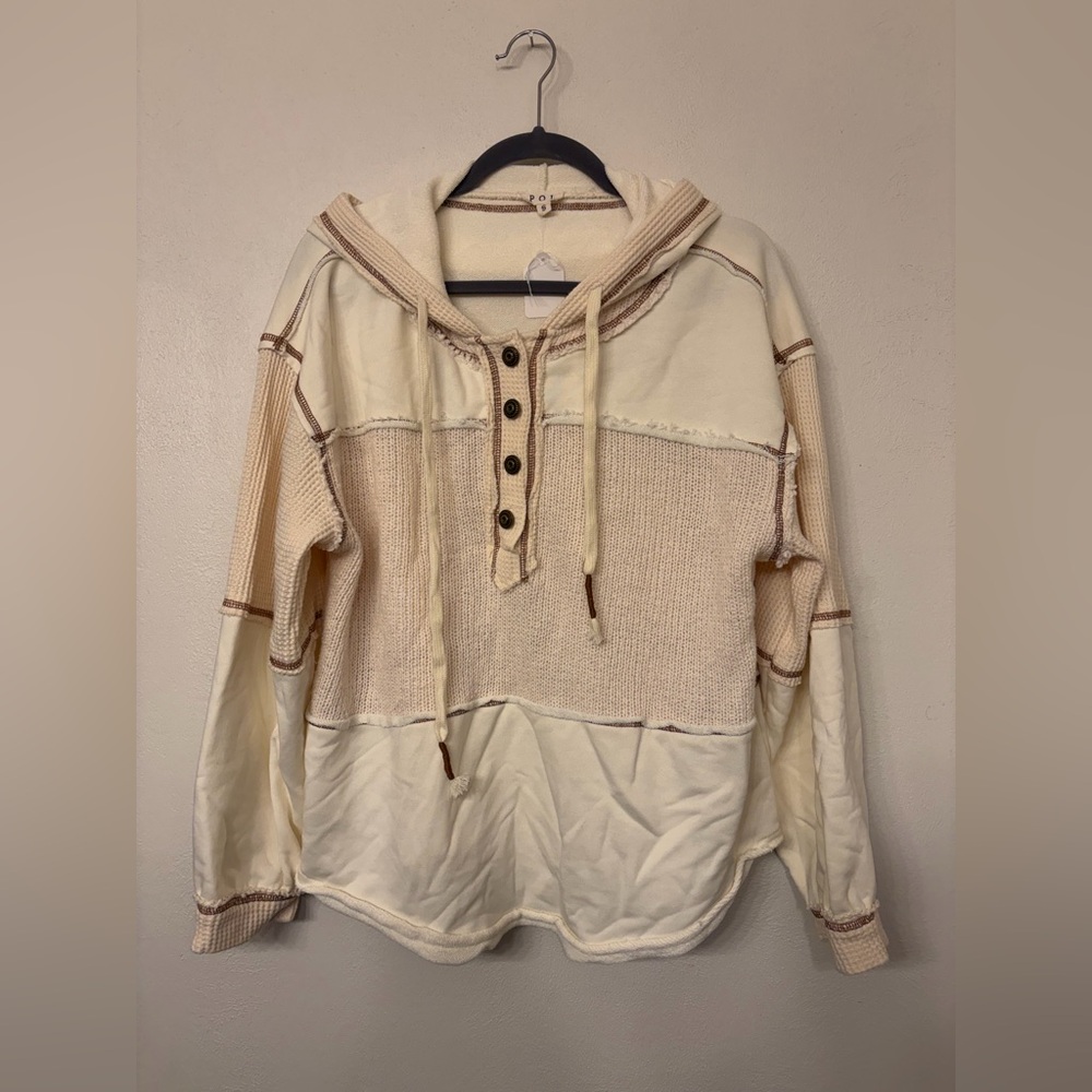 POL Women’s Ivory Winding Roads Knit Hoodie- Size Small- NWT